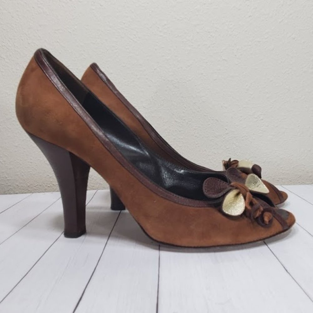 Vtg Moschino Cheap and Chic Suede Peep Bow Pumps